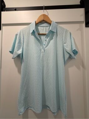 Antigua Golf Light Blue Quilted Polo Short Sleeve Top